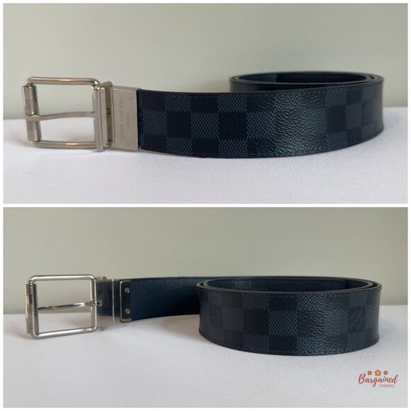 Auth Louis Vuitton Damier Grey/Black Reversible Leather Silver Buckle Belt 95 - Picture 5 of 11